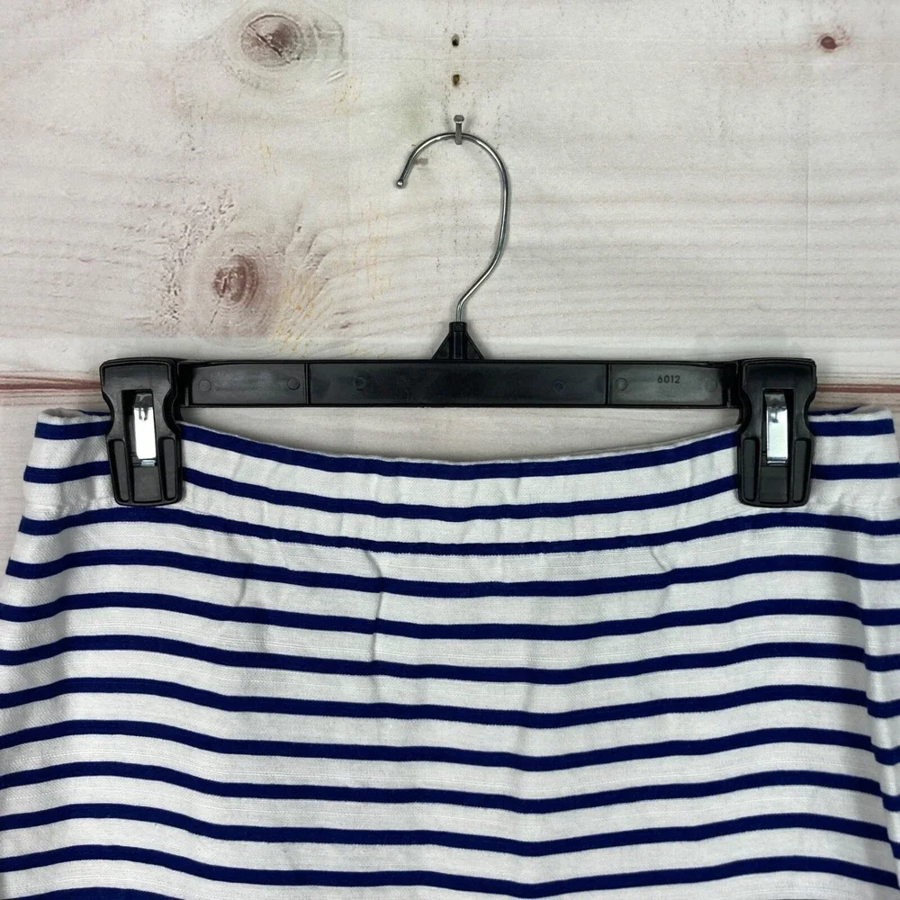 J‎ Crew Skirt Womens 4 Blue White Stripe Pencil Cotton Linen Knee Length Zipper
